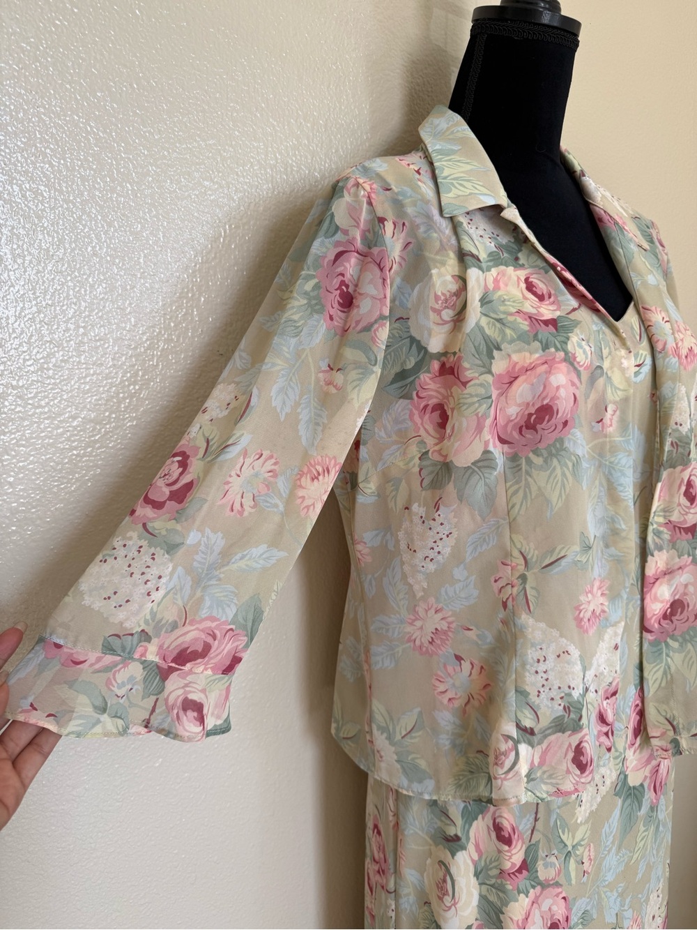 Positive Attitude Vintage Floral Maxi Dress Jacket Set Cottagecore 14P Romantic - Picture 5 of 16